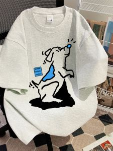 Áo Thun Cotton Tay Ngắn in Hình Chó Dễ Thương Thương Hiệu Mới Mùa Hè 2024 Thoáng Khí Thấm Hút Ẩm Cho Thanh Thiếu Niên
