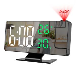Brifit 7.8" LED Digital Projection Alarm Clock for Bedroom Table Electronic Desktop Clocks USB Wake Up Clock With Projection on Ceiling Wall Temperature Display 4-Level Brightness Adjustment Snooze Function 12/24 Hours 180° Rotation