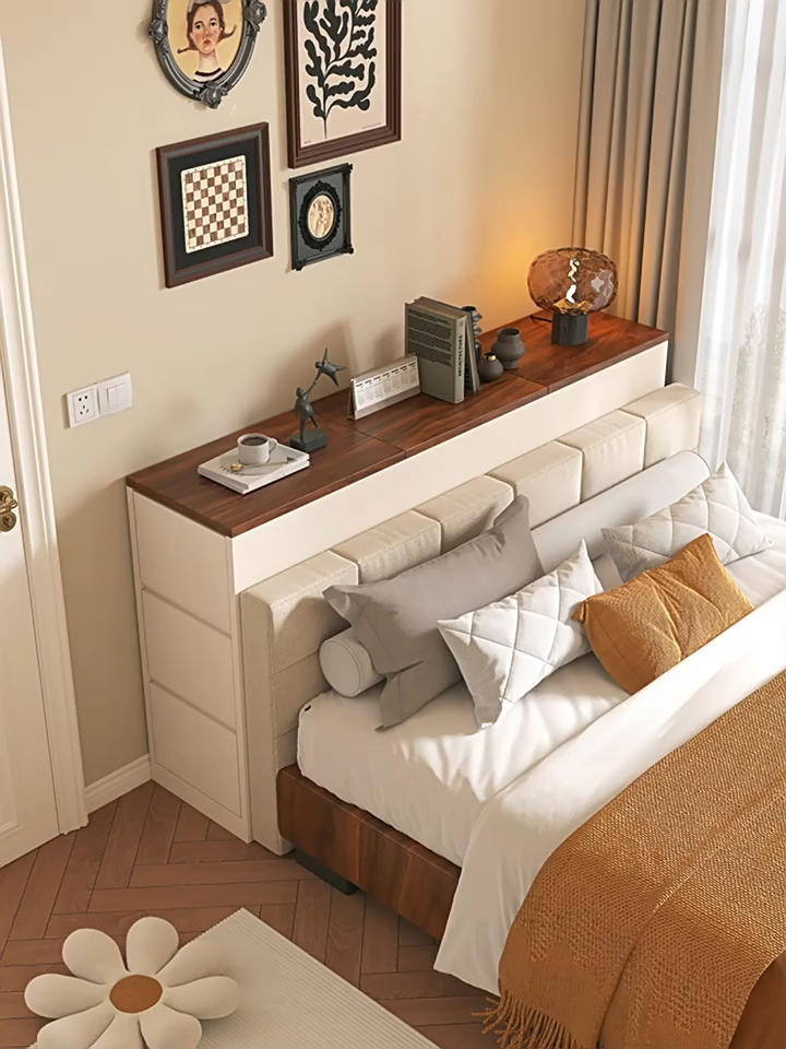 Integrated Storage Cabinet Nightstand Dresser Long Slim Bedside Gap Bed End Console Cabinet