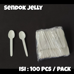 Sendok Jelly / Pudding Putih Susu Isi 100 Pcs / STB / Sendok Plastik