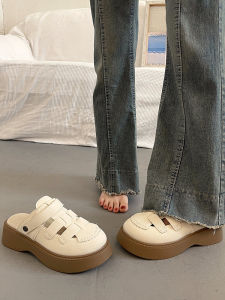 Large Size Womens Sandals 41-43 Open-Toe Hollow out Slip-On Summer Outdoor Wear Wide Foot Fat Hole Shoes Half Slippers