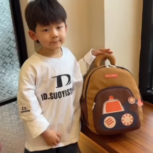 Cartoon Excavator Kindergarten Backpack Cute Lightweight Double Shoulder Bag New Style School Bag for Boys & Girls