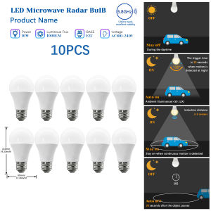 GATETOP | 10PACK 10W E27 B22 PIR Cảm Biến Chuyển Động Radar Bóng Đèn LED AC100-240V Hồng Ngoại An Ninh Phát Hiện Ánh Sáng Tự Động BẬT/TẮT Cho Trong Nhà Ngoài Trời