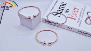 Rainbow Silver:กำไลเงินแท้925 บอลคู่ บอล10มม ฟรีกล่องใส่เครื่องประดับกำมะหยี่ ฟรีชุบทำความสะอาด2ครั้ง โรเดียม สีทอง โรสโกลด์ กำไล สไตล์เกาหลี น่ารัก สวยหรู ใส่ง่าย A036