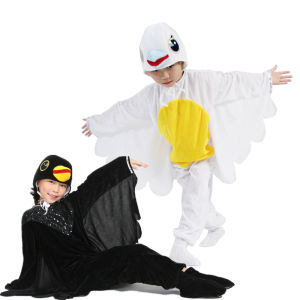 Neutral Men Women Short Long Performance Clothes Childrens Cartoon Animal Show Outfits Black White Sea Gull Pigeon Crow