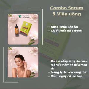 Combo New Nordic Pigment Clear Serum [30ml] & Viên uống Skin care Pigment Clear [60v]: Làm mờ vết thâm và đều màu da giảm lão hóa da.
