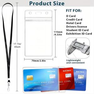 transparent plastic horizontal name tags with ID clip and lanyard for office team school staff volunteers