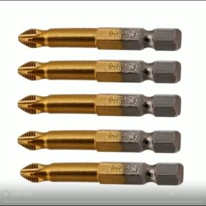 Bộ 5 Mũi Vặn Vít Phủ Titan PH2 50mm 1/4" Chuôi Lục Giác 6mm Đầu Chữ Thập Đuôi Gài Phụ Kiện Cho Máy Khoan Và Máy Vặn Vít