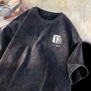 Stylish Summer American New Arrival Washed Distressed Short Sleeve T-Shirt Men Ins Trendy Loose Pure Cotton Half Sleeve T-shirt