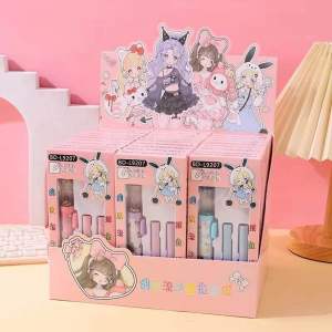 Glitter cartoon eraser press pen with refill set quicksand kid student stationary