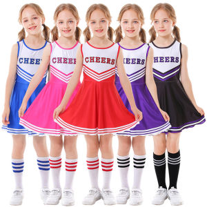 LOlanta Girls Cheerleader Costumes Dresses Cheerleading Outfit Cheer Uniform with Socks Kids Sports Wear Dance Clothes