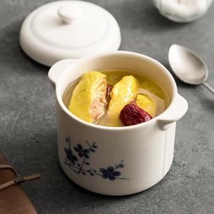 YOGEHOME | Small Ceramic Double-Ear Stew Pot for Steaming and Health Soup