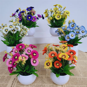 Artificial Daisy Rose Green Plant Plastic Flower Pot Table Decoration Home Decorations Living Room Floral Arrangement