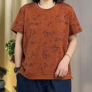 HUAXUNRAN | Áo Thun Tay Ngắn In Họa Tiết Mới Dáng Rộng Phù Hợp Với Người Béo
