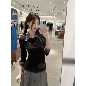 Áo Sơ Mi Cổ Polo Dài Tay Kẻ Caro Mùa Xuân 2025 Cho Nữ Phong Cách Đại Học Thanh Lịch Áo Sơ Mi Lót Hai Mảnh Thường Ngày