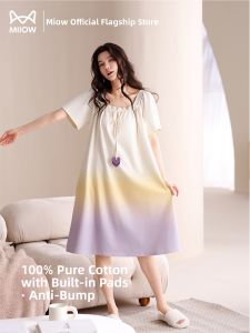 Miiow | Pure Cotton Short Sleeve Sleep Dress Womens Style 2025 New Summer Home Clothes Can Be Worn Outside Cat Person MiiOW Sweet Style