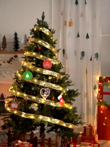 HomeKit Mall Christmas Ribbon Fairy Lights Christmas Tree Decor Christmas Lace Ribbon Bows With LED Plug Icicle String Lights LED Curtain Droop Garden Street Mall Eaves Outdoor Decorative Fairy Light Christmas Decorations For Home Outdoor