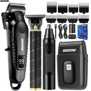 WEEME 4 in 1 Men Grooming Kit LCD Display USB Rechargeable Hair Clipper Beard Trimmer Nose Trimmer T-Blade Shaver Gift for Dad