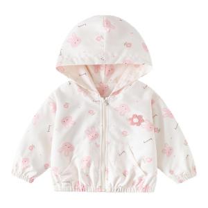 Princess Style Spring Autumn Childrens Hooded Jacket Girls Fashionable Baby Outfit Zipper Closure Long Sleeve Polyester Fabric