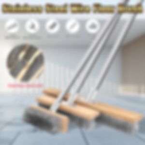 50/30/20cm Stainless Steel Wire Floor Brush with Detachable Long Handle Heavy Duty Cleaning Brushes to Remove Moss Stiff Bristle Brush for GaragePatioGarden Moss