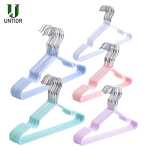 UNTIOR 10Pcs Metal Clothes Hangers Household Drying Rack with Grooves Anti-Slip Dipped Plastic Hangers for Adults Standard Daily