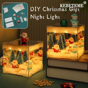 KEBETEME Christmas DIY Santa Claus Magic Cube Mirror USB Decorative Material Package Christmas Atmosphere Nightlight Desktop Decoration Rubiks Cube
