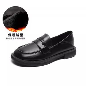 รองเท้า Loafers หนังแท้สำหรับผู้หญิง ทรงหัวมน พื้นแบน ส้นเตี้ย รองเท้าทำงาน รองเท้าหนังขนาดเล็ก รองเท้าทำงานสำหรับผู้หญิงไซส์ใหญ่