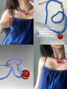 Cute Fresh Small Tomato Pendant Fruit Necklace Women Simple High-End Sweet Match All Clamp Clavicle Chain Fashion Jewelry