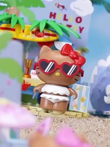 Keeppley | Original Sanrio Building Blocks Hello Kitty Coastal Holiday Series DIY Cartoon Street View Decoration Model Fans Toys Gift