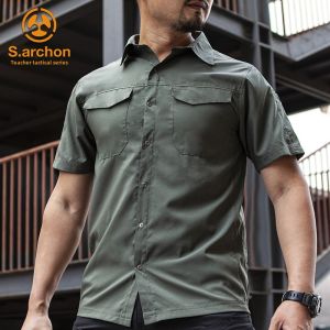 Quick Dry Ultra Thin Short Sleeve Tactical Shirt for Men Outdoor Camping Travel Lightweight Breathable Workwear with Multiple Pockets