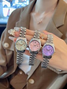 Luxurious Waterproof Small Student Womens Watch Quartz Movement Stainless Steel Band Butterfly Buckle round Alloy Case