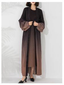 Womens Long Dress with Gradient Dyed Ruffle Skirt And Bell Sleeve Top Ensemble Two-Piece Set Summer Commute Style Polyester Fiber