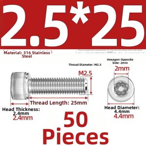 TIANZHUOJINSHU | 316L Stainless Steel A4-70 Hex Socket Cap Screw