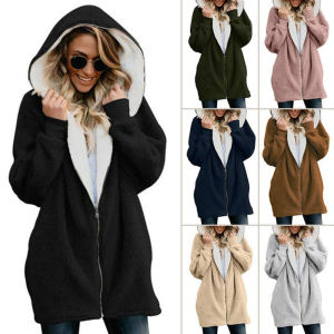 Soft Plush Zippered Cardigan Hooded Jacket Fluff Cardigan Hooded Coat
