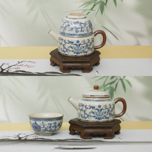 Travel Ceramic Tea Set Yellow Rice Porcelain Blue And Lotus Branch Outdoor Convenient Guest Cup Easy to Carry One Pot One Cup