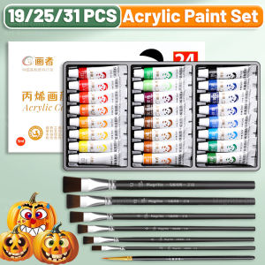 31/25/19pcs Acrylic Paint Set Professional Quality for Artists24/18/12 Colors-5ml/0.18oz with Brushes for BeginnersRockFabric