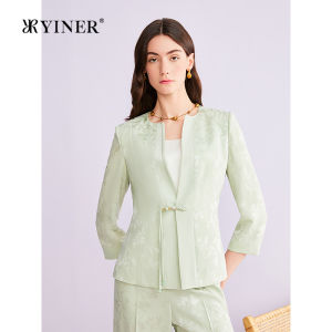 Chinese Style Buttoned Jacquard Silk Blended Suit Jacket