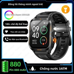 Đồng Hồ Thông Minh Ngoài Trời Dành Cho Nam GPS Thể Thao Cuộc Gọi Bluetooth Theo Dõi Sức Khỏe Màn Hình 196 Inch Pin 800mAh Chống Nước 3ATM Có Đèn Pin