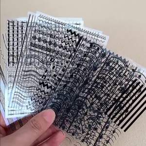 1 Cái 3D Đen Pháp Đường Nét/Sọc Móng Tay Nghệ Thuật Miếng Dán Tự Dính Kim Loại Đường Cong/Sóng/Hình Học Đề Can DIY Làm Móng Tay Trang Trí 10x8cm