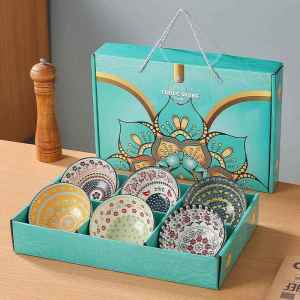Bohemian Ethnic Style Southeast Asian Indonesian Bowl And Spoon Set Gift Porcelain Colorful Dinnerware Ceramic Craftsmanship