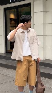 Áo Sơ Mi Boxy Nam Ngắn Tay Màu Be Trơn - LOVE Boxy Shirt - Beige