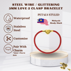 【PETALS_STYLED】 Steel Wire Glittering Stainless Steel Love 2 Clasp Charm Bracelet 不锈钢钢丝绳网水钻手绳
