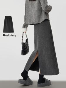 XINGJUSHE | Slimming Gray Wool Tweed Pencil Skirt with Back Slit