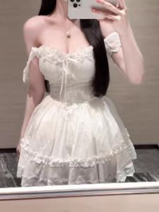 CHANGTONG | French Off-Shoulder Cinched Flared Strappy Dress