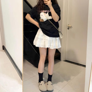 plus Size Womens A-Line Mini Skirt with Lace Trim Summer Flared Cake Skirt High Waist Polyester Fabric Anti-Light Short Skirt