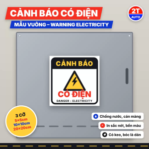Tem Cảnh Báo Có Điện Mẫu Vuông Warning Electricity Decal Dán Tủ Điện Ổ Cắm Cầu Dao Chống Nước Có Keo Sẵn