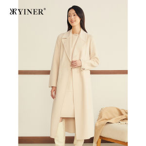 Winter French Style Wool Cashmere Blend Notch Collar Long Fitted Coat