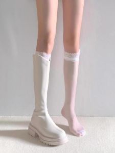 Spring Autumn Pure Color Lace Socks: Women's Half Leg & Long Tube Socks