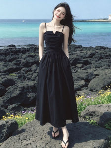 Ge·an·fei | French Hepburn Style Black Vacation Summer New Arrival Elegant Waist-Cinching Dress