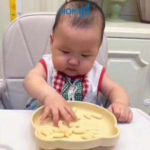 HOMIE Baby Silicone Suction Plate Spoon Fork Set 100%FoodGrade Silicone BearPlate Feeding Dinnerware